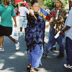 Woman waving flag at street parade