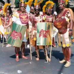 Group in Roman-style costumes with shields
