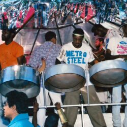Steel drum band performing on carnival float