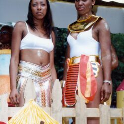 Two women in festival costumes at parade