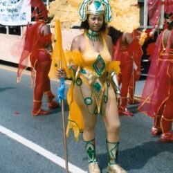 Carnival dancer in yellow feathered costume