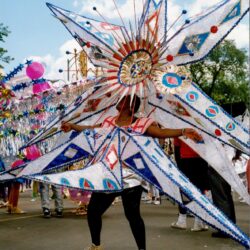 Performer in large star-shaped carnival costume