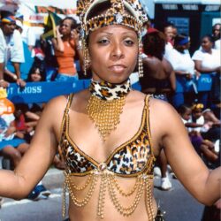 Carnival dancer in leopard-print costume