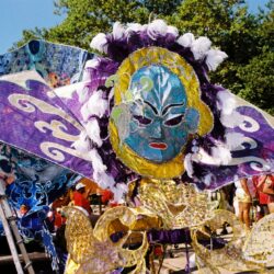 Vibrant carnival mask costume at street parade