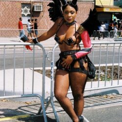 Person in black horned carnival costume