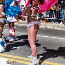 Carnival dancer in pink feathered costume