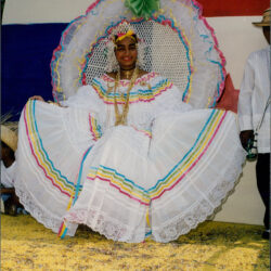 Woman in colorful traditional Panamanian pollera dress