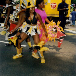 Carnival dancer in yellow feathered costume