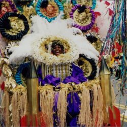 Person in colorful, elaborate carnival costume.